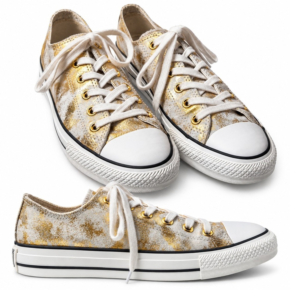 CONVERSE Chuck Taylor All Star OX Low-Top Sneaker Womens Sz 9 Gold-Foil Leather